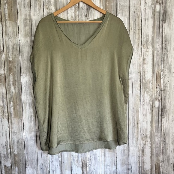 JODIFL Tops - Jodifl Olive Green Satin Tee